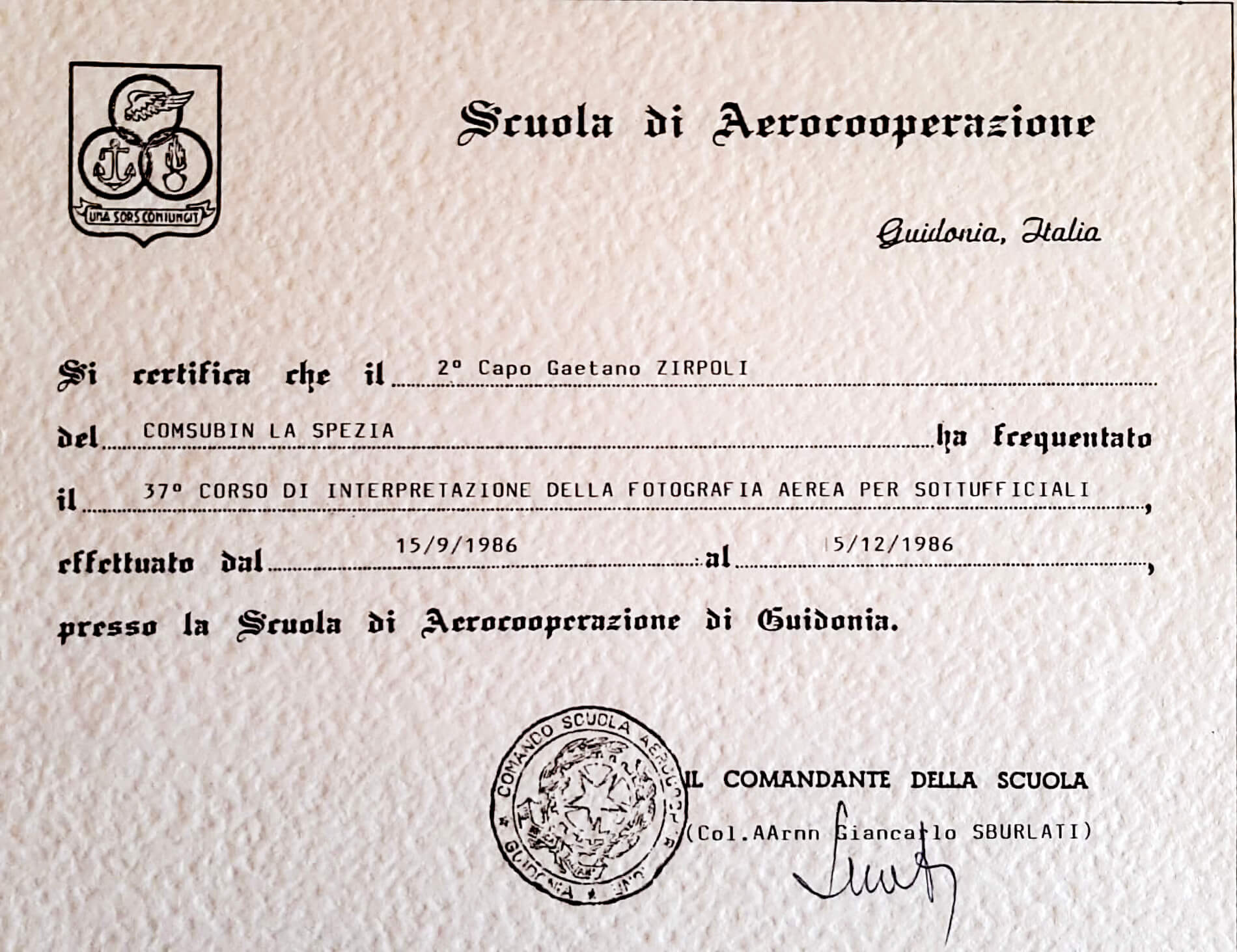Certificato Scuola Guidonia Attestato Scuola di Aerocooperazione