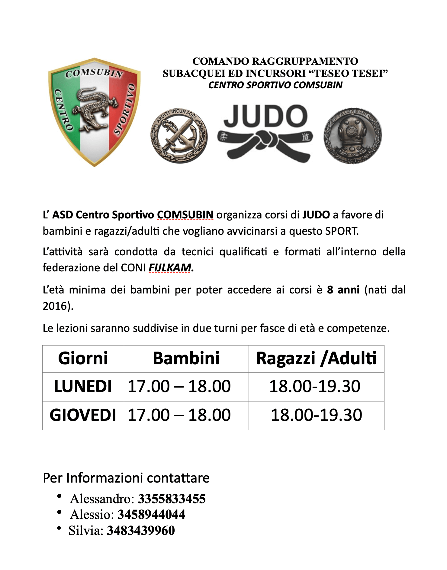 Locandina CS COMSUBIN Centro Sportivo COMSUBIN della Marina Militare