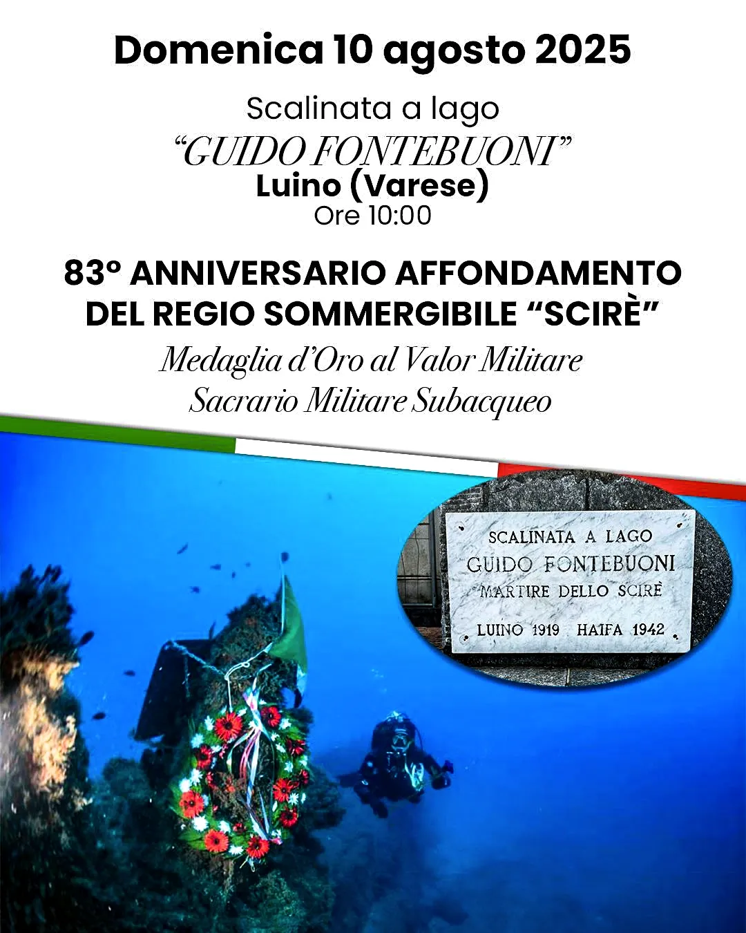 Locandina della cerimonia svoltasi a Luino (VA) in occasione dell'83° anniversario dell'affondamento del Regio Sommergibile Scirè