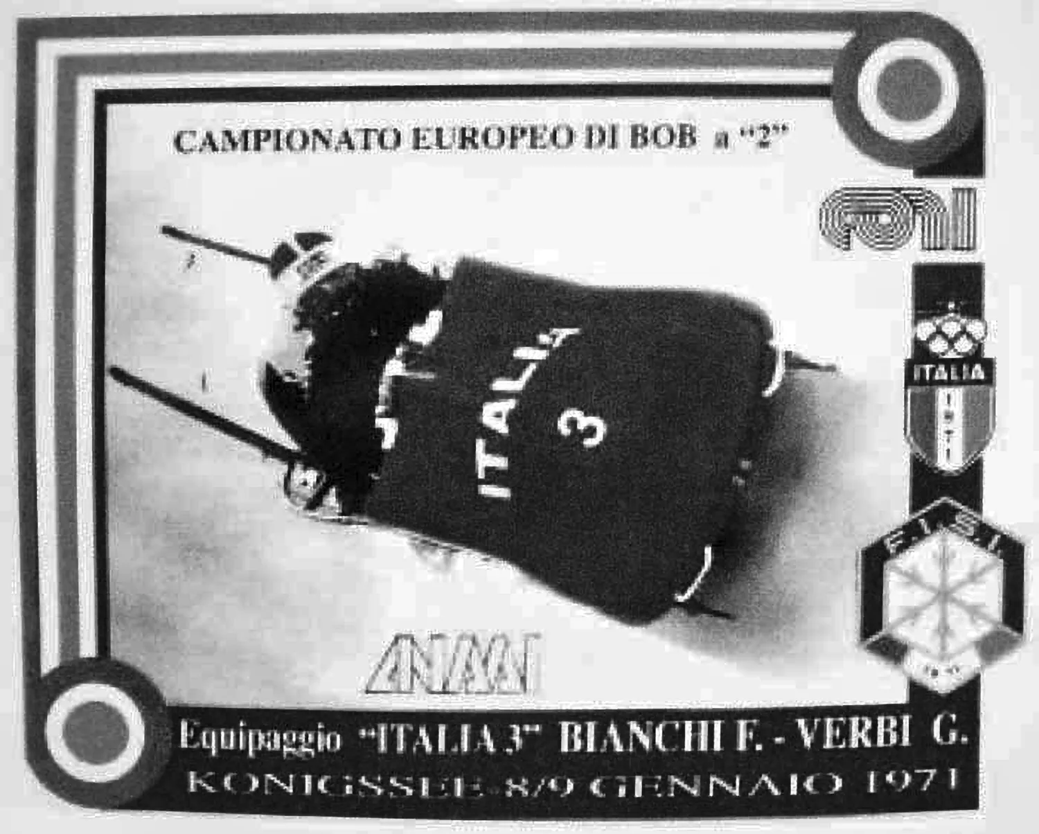 -Locandina bob a 2 Ardito Incursore Franco Bianchi, campione europeo di bob a 2