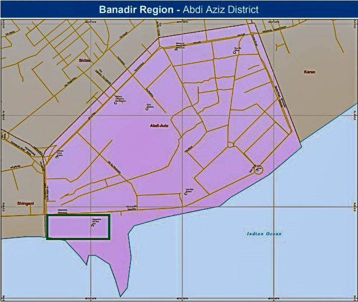 Mogadiscio campo base italiano Mogadiscio: in verde l'area del campo base italiano
