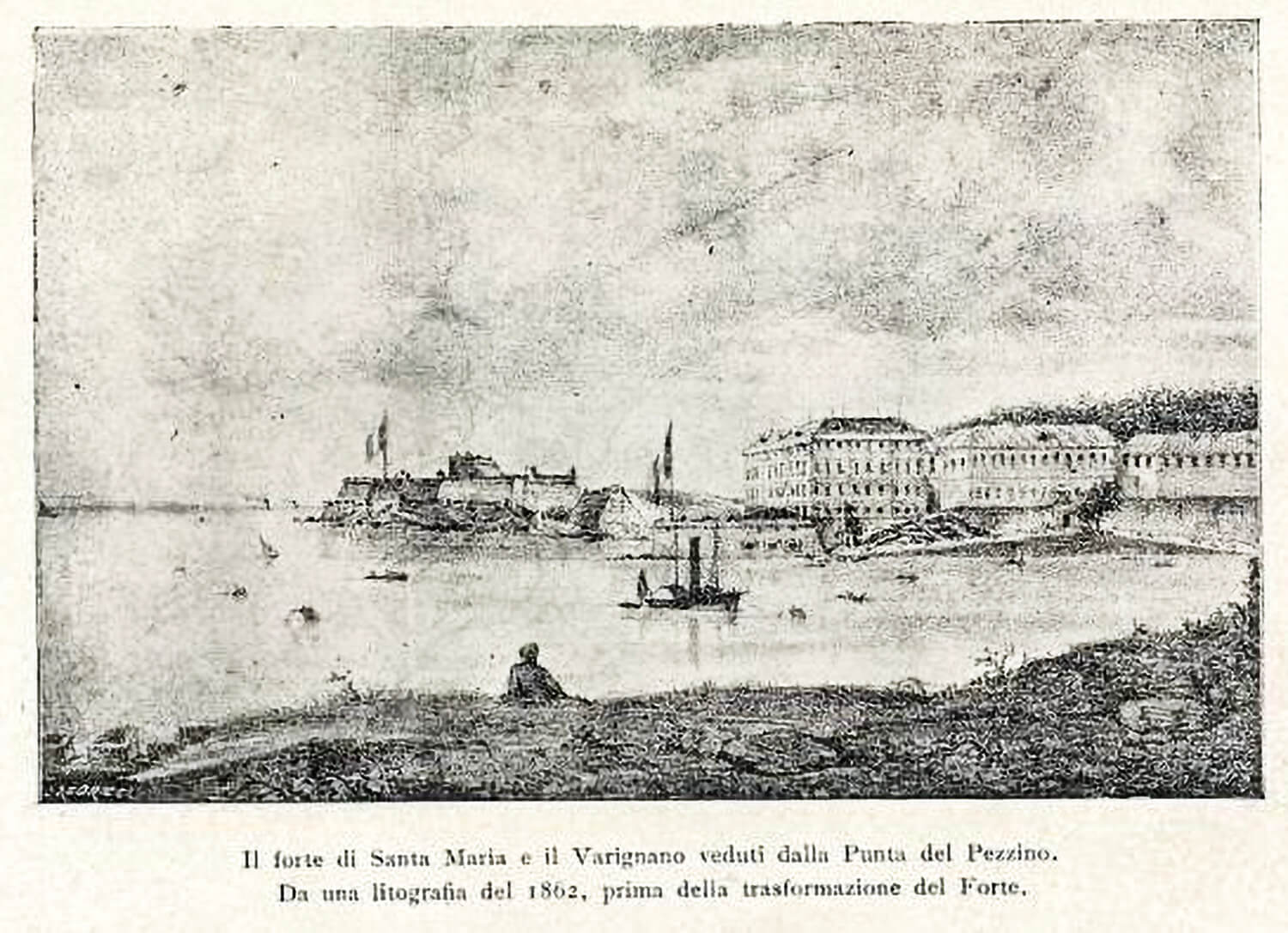 Santa Maria e Varignano 1862: Forte di Santa Maria e Varignano dalla Punta del Pezzino