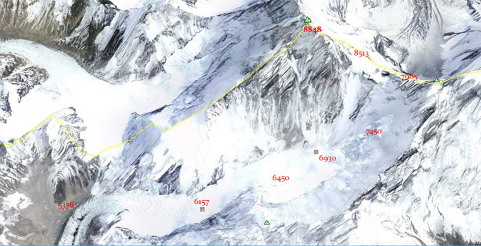 Campi alta quota Schema dei campi d'alta quota approntati per dare l'assalto alla vetta dell'Everest